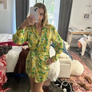 Zara green and yellow wrap mini dress